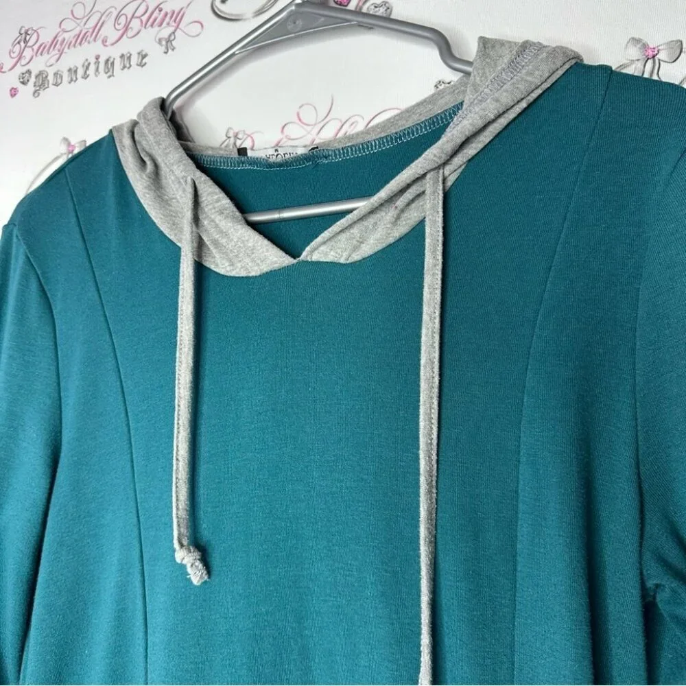 Valolia top dress style long cute hooded blue grey comfy stretchy